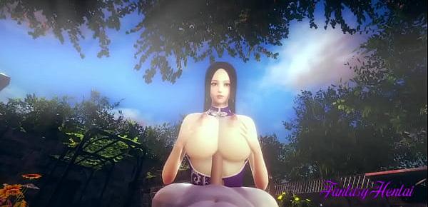  One Piece Hentai 3D - Boa Hancock rubbing tits, boobjob and cowgirl in the garden